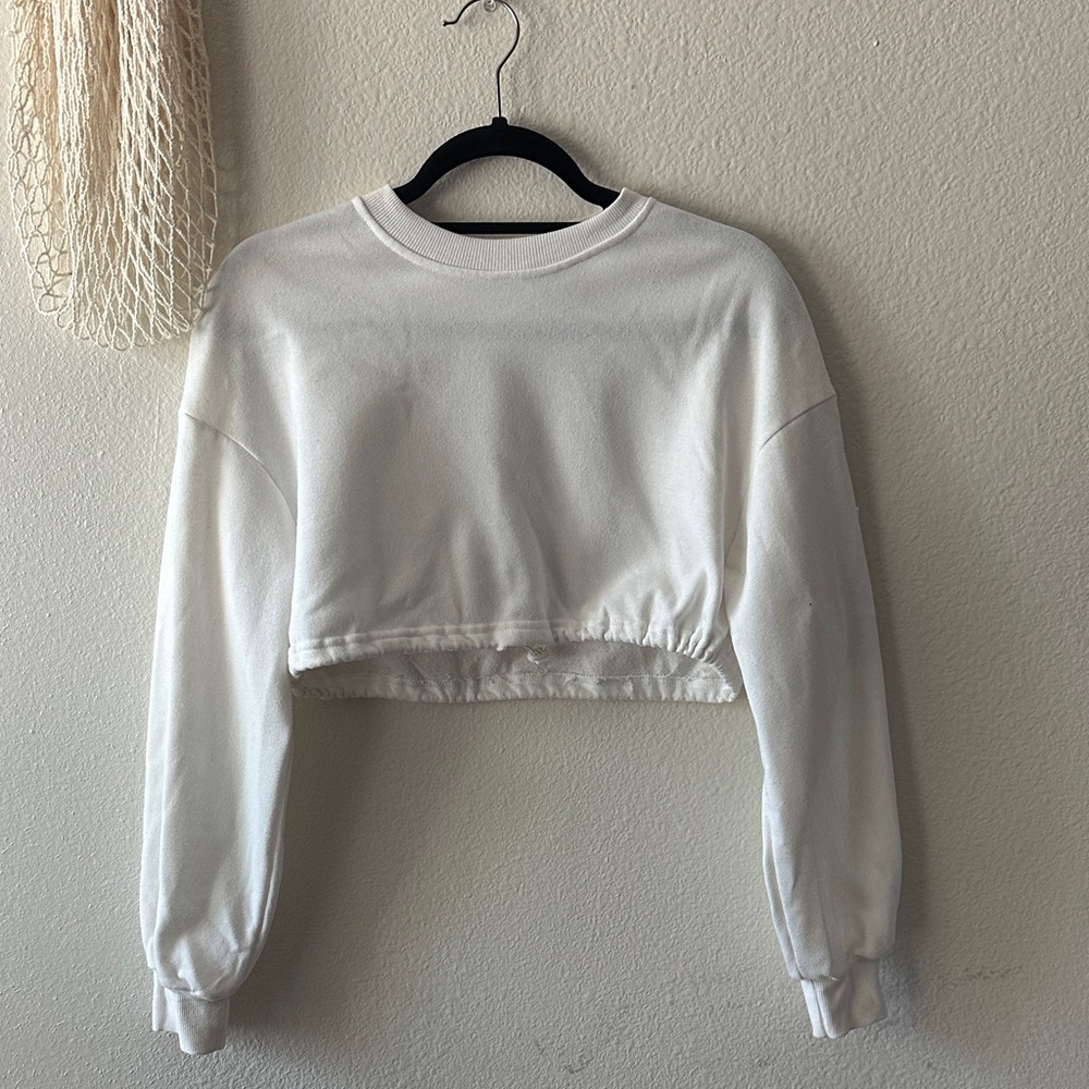 Women's White Cropped Sweatshirt